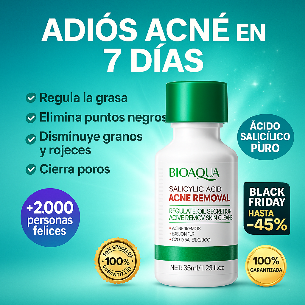 🌿 BIOAQUA Salicylic Acid – Sérum Antiacné ✨ | Limpia Poros, Elimina Granitos y Rojeces