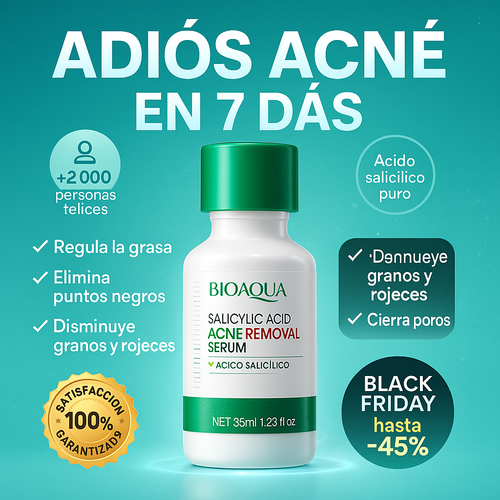 🌿 BIOAQUA Salicylic Acid – Sérum Antiacné ✨ | Limpia Poros, Elimina Granitos y Rojeces