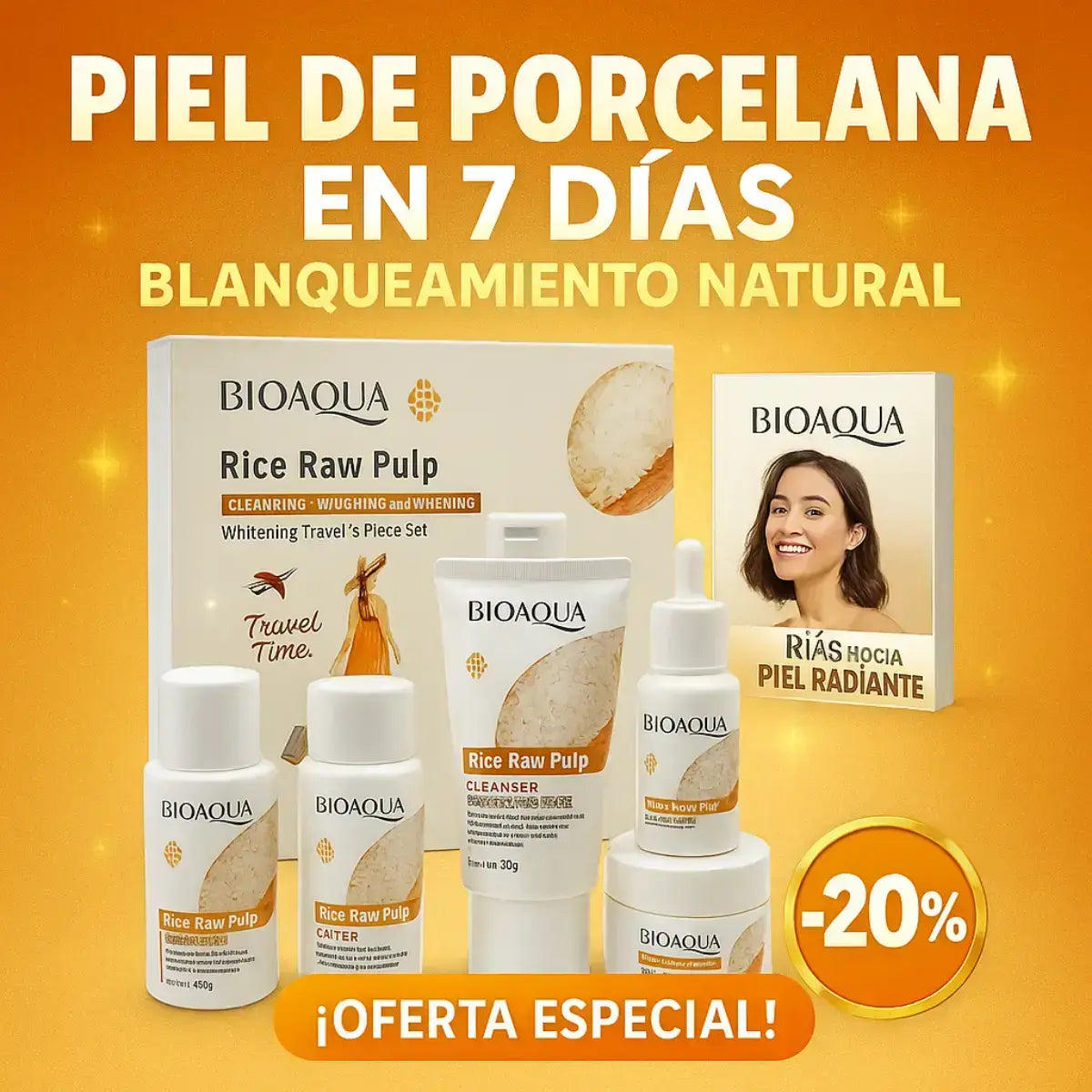 ✨ Kit Facial Bioaqua Rice Raw Pulp – Rutina 5 en 1 para Piel Radiante 🌾💧